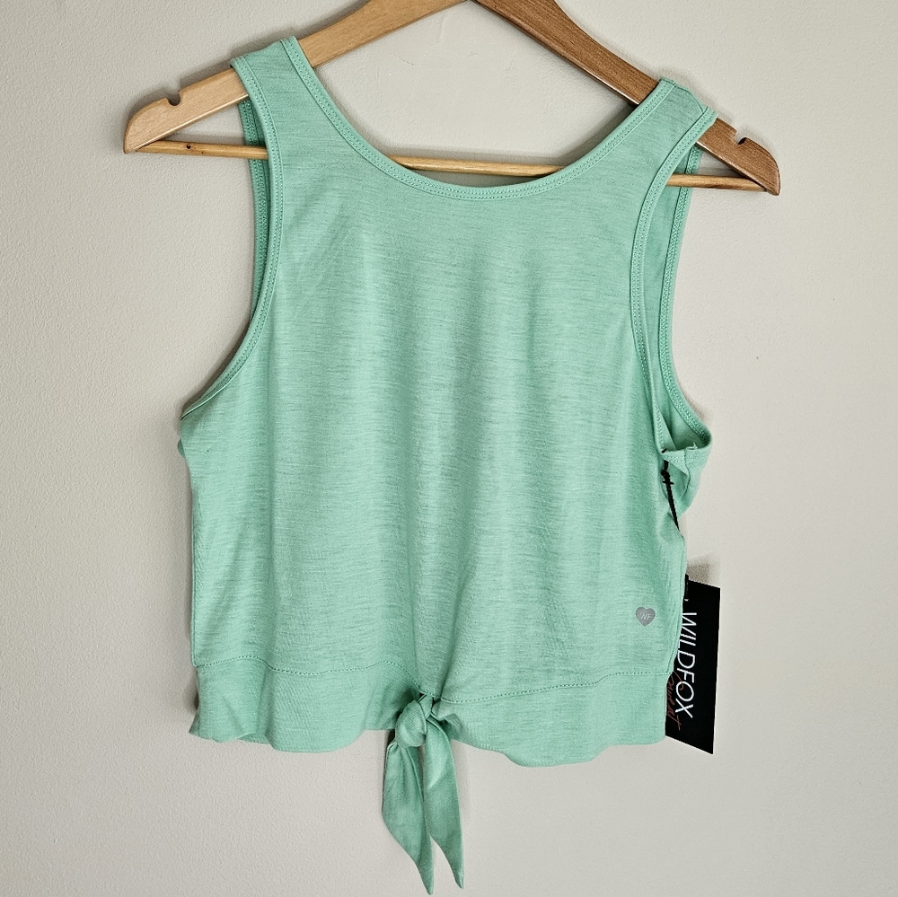 NEW Wildfox Top Darla Tie Front Crop Top Shirt Green Sleeveless Size Medium - Picture 3 of 8